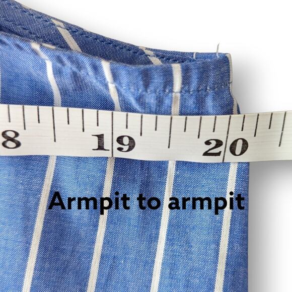 Matilda Jane Womens Sundress Sz XS Chambray Blue Striped Gold Tie Shoulder Dress - Picture 6 of 8